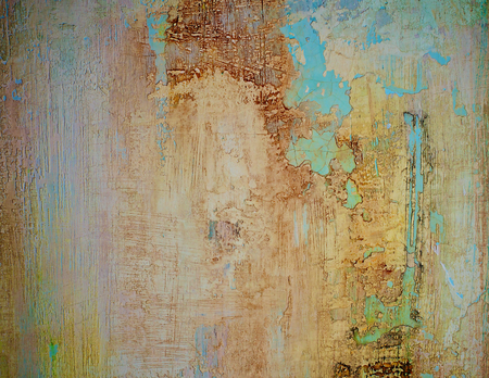 Beige and Blue Obsolete Cracked Cement Wall Background closeupの写真素材