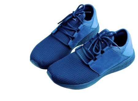 Dark Blue Contemporary Textile Sneakers Confused isolated on White backgroundの写真素材