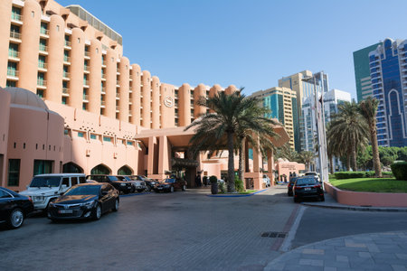 ABU DHABI, UNITED ARAB EMIRATES - DECEMBER 4, 2016: Sheraton Abu Dhabi Hotel & Resort is a 5-star resort hotel in Abu Dhabi situated on the Abu Dhabi Corniche overlooking the Arabian Gulf and few minutes away from major international companies and the maiのeditorial素材