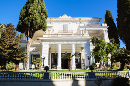Achilleion palace in Corfu Island, Greece, built by Empress of Austria Elisabeth of Bavaria, also known as Sisi.のeditorial素材