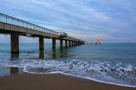 Winter Black Sea landscape in Burgas bay, Bulgaria. Blue hour sunset.の写真素材