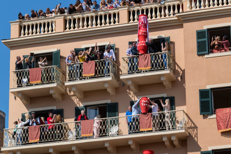 CORFU, GREECE - APRIL 7, 2018: Corfians throw clay pots from windows and balconies on Holy Saturday to celebrate the Resurrection of Christ. Easter pot smashing.のeditorial素材