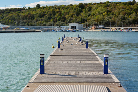 BURGAS, BULGARIA - OCTOBER 9, 2019: Boats and yachts in the Sarafovo fishing port near Burgas, Bulgaria.のeditorial素材