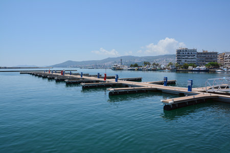 KAVALA, GREECE- MAY 31, 2016: Fishing boats in the harbor of Kavala city in Greece. Dock for boats and yachts.のeditorial素材