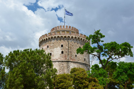 The White Tower of Thessaloniki is a monument and museum on the waterfront of the city of Thessaloniki, Greece.のeditorial素材