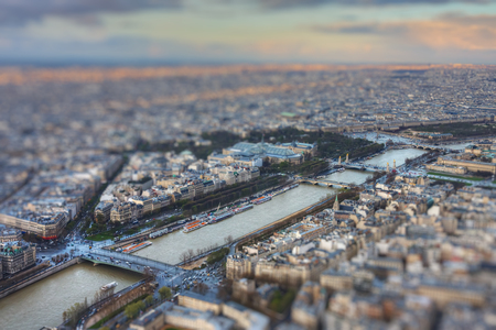 View from Eiffel Tower on Port des Champs-Elysees; Pont des Invalides, Pont Alexandre III, Grand Palais, Palais de la Decouverte, Petit Palais, Place de la Concorde, Pont de l'Alma and Seine River.の写真素材