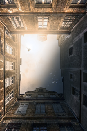 Day and night. The courtyard in Paris. Franceの写真素材
