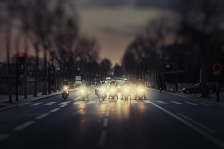 France, Paris - March 2008: Motorcyclists waiting for a green signal on the quai Saint-Bernardのeditorial素材