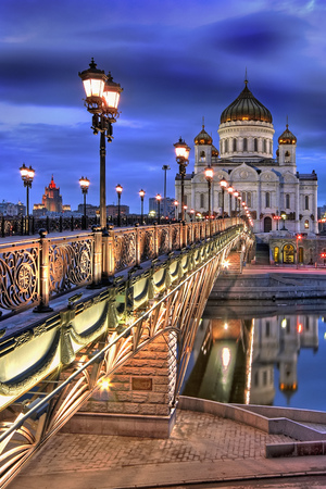 Cathedral of Christ the Saviour at dusk. Russian Orthodox cathedral in Moscowの写真素材