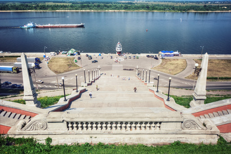 View of the Volga River and the Chkalovsky Staircase. Nizhny Novgorod. Russiaの写真素材