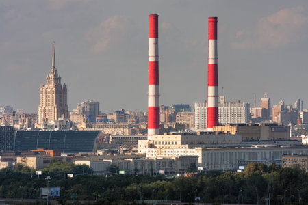 12.08.2008 - Moscow. Russia. View of the factory and the white houseのeditorial素材