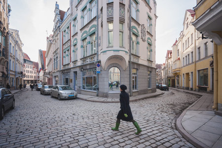 Tallinn, Estonia - April 2010: Street of the old city of Tallinn on a spring dayのeditorial素材