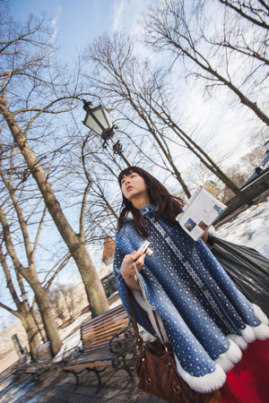 Tallinn, Estonia - April 2010: Tourist on the street of the old city of Tallinn on a spring dayのeditorial素材