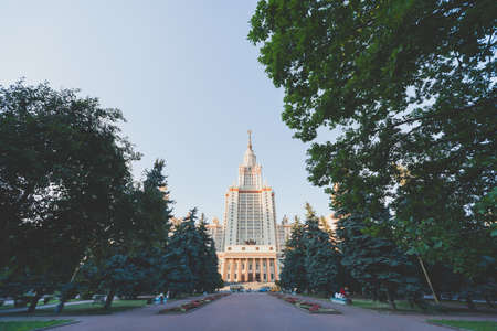 MOSCOW, RUSSIA - JULY 2010: View of the alley and Moscow State University in the summerのeditorial素材