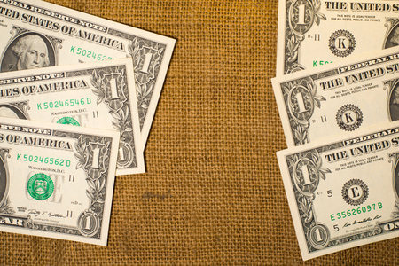 Banknotes  $1 US  dollars on the very old sackingの写真素材