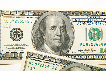 Portrait of Franklin shown in US 100の写真素材