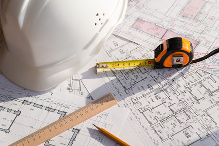 In the construction drawing are pencil and rouletteの写真素材