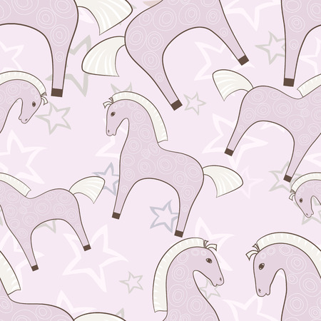 Girlish horses seamless pattern with starsのイラスト素材