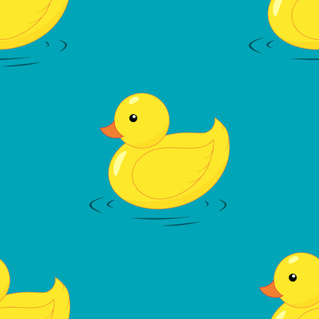 Yellow rubber duck seamless pattern. Hand drawing. Flat designのイラスト素材