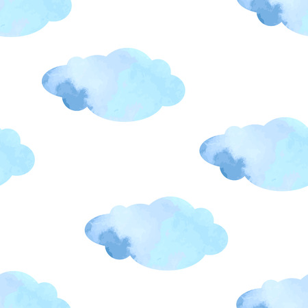 Watercolor clouds seamless pattern. Blue and white backgroundのイラスト素材