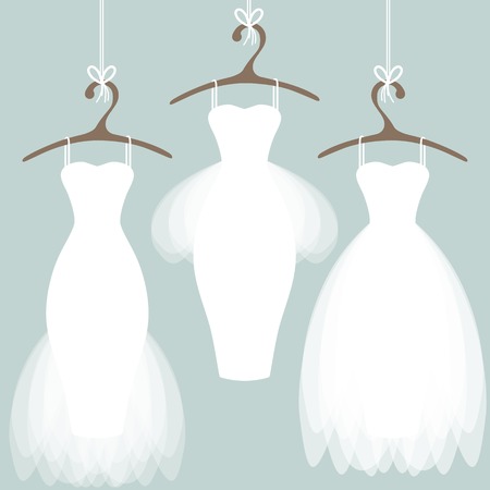 Wedding dresses on hangers. Pastel backgroundのイラスト素材