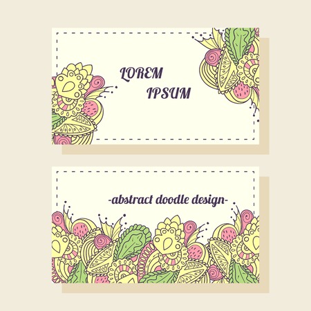 Business cards set with colorful hand drawn spring patternのイラスト素材