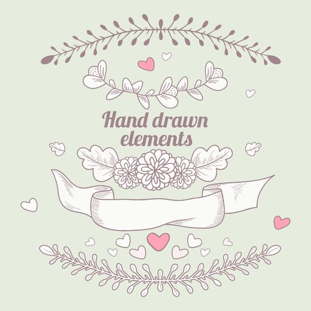 Hand drawn collection of floral design elements. Template for your textのイラスト素材