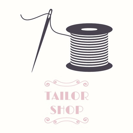 Thread spool and needle icon. Tailor shop and needlework symbolのイラスト素材