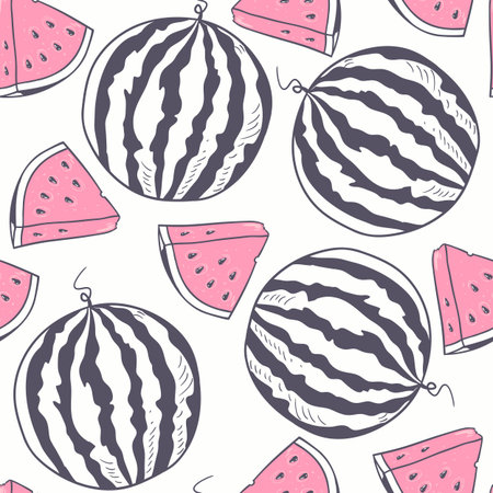 Watermelon with slice stylized seamless pattern in vectorのイラスト素材