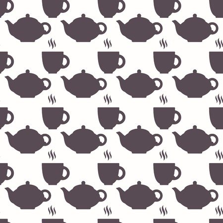 Silhouette of teapot and cup seamless pattern in vectorのイラスト素材