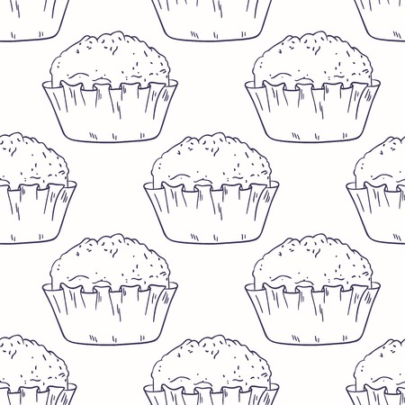Outline monochrome seamless pattern with muffins. Vector backgroundのイラスト素材