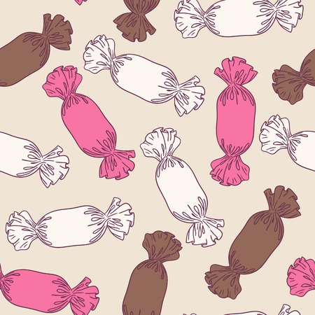 Sketching candies seamless pattern vector illustration. Sweet backgroundのイラスト素材