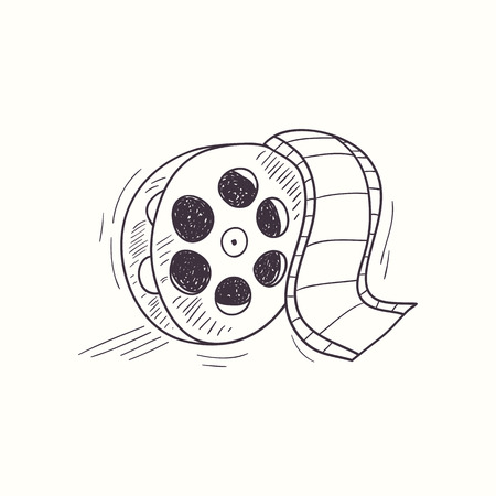 Sketched film reel desktop icon. Doodle design elementのイラスト素材