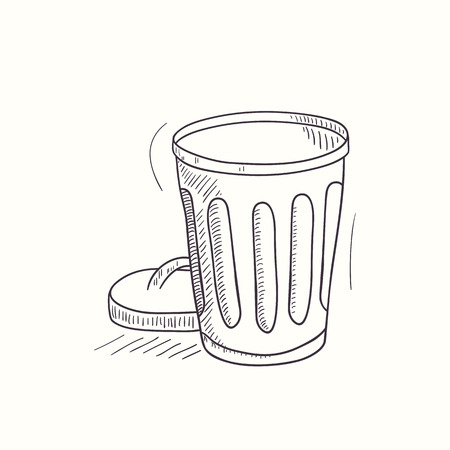 Sketched empty trash bin desktop icon. Doodle design elementのイラスト素材