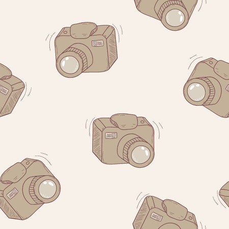 Sketched digital camera seamless pattern background. Doodle vector illustrationのイラスト素材