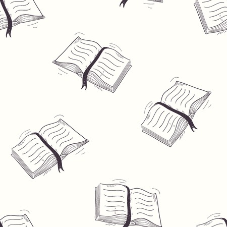 Sketched open book seamless pattern vector illustration. Outline backgroundのイラスト素材