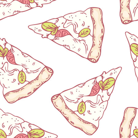 Slices of mozzarella seamless pattern. Pizza menu background. Vector illustrationのイラスト素材