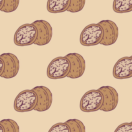 Walnut seamless pattern. Vector illustration. Nut backgroundのイラスト素材