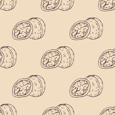 Outline walnut seamless pattern. Vector illustration. Nut backgroundのイラスト素材