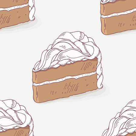 Chocolate cake doodle seamless pattern in vector. Hand drawn sweet food background. Dessert illustration for pastry shop or cafeのイラスト素材