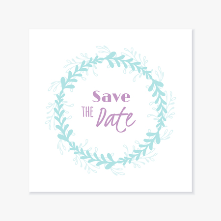 Wedding invitation card template with handdrawn floral wreath. Background with place for text. Doodle vector illustrationのイラスト素材