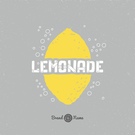 Hand drawn lemon silhouette with lemonade lettering. Hipster package craft design. Retro label template. Soda drink branding. Vector illustrationのイラスト素材