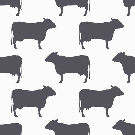 Cow silhouette seamless pattern. Beef meat. Background for craft food packaging or butcher shop design. Vector illustrationのイラスト素材