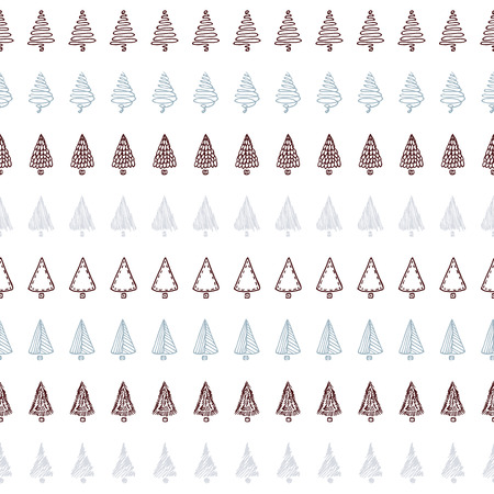 Seamless pattern with hand drawn christmas tree. Doodle holiday background. Collection of 8 seamless borders saved in brushes panel. Hipster style.のイラスト素材