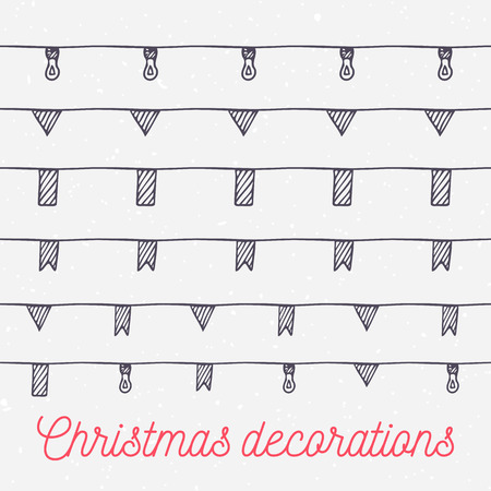 Hand drawn flags seamless border. Contour drawing. party decoration for your design.のイラスト素材