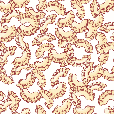 Hand drawn pasta creste di gallo seamless pattern. Background for restaurant or food package design. Vector illustrationのイラスト素材