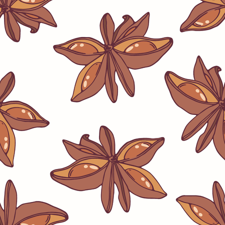 Hand drawn seamless pattern with star anise. Background for cafe, kitchen or food package. Vector illustrationのイラスト素材