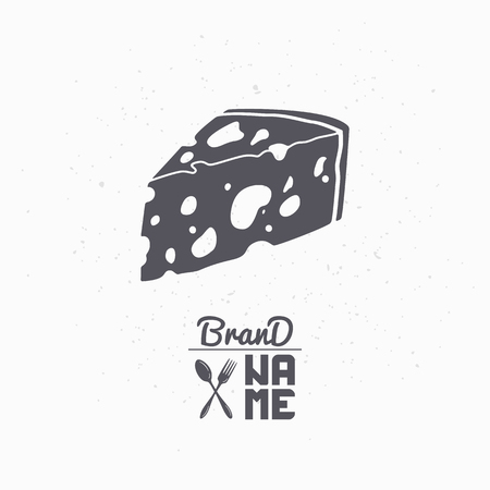 Hand drawn silhouette of cheese. Food store logo template for craft packaging or brand identity. Vector illustrationのイラスト素材