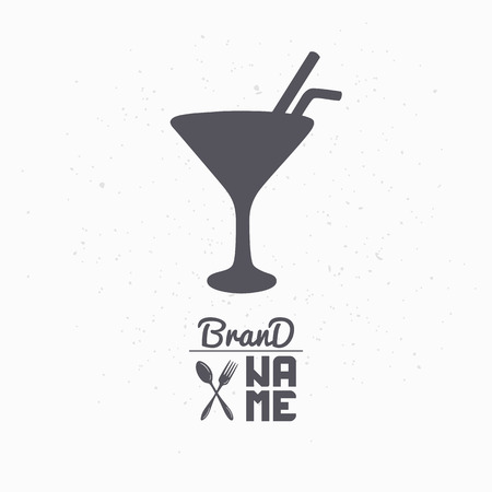 Hand drawn silhouette of cocktail glass. Bar logo template for craft food packaging or brand identity. Vector illustrationのイラスト素材