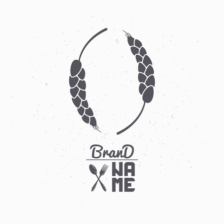 Hand drawn silhouette of wheat stalks. Logo template for craft food packaging or brand identity. Vector illustrationのイラスト素材